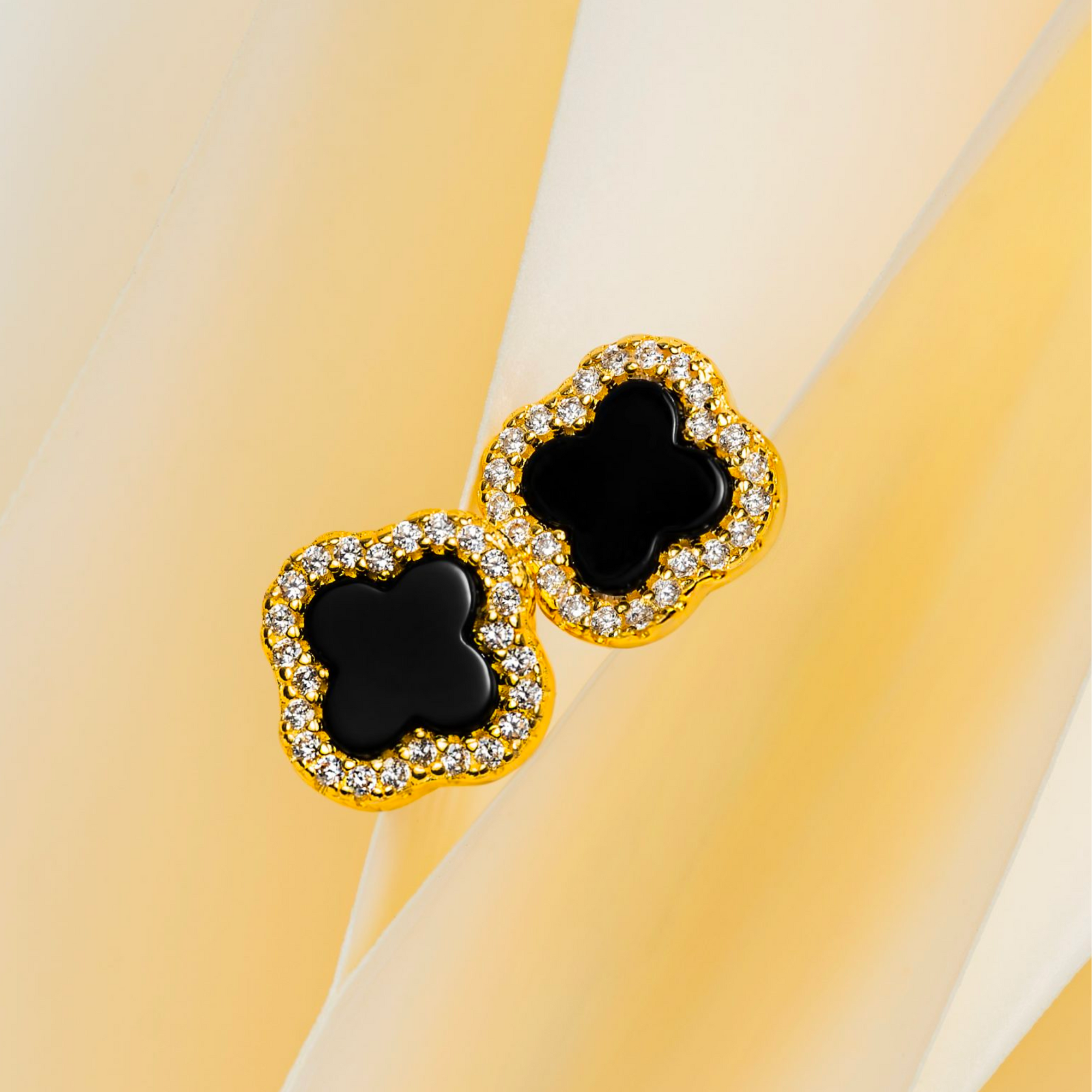 Black Pavé Flower Earrings